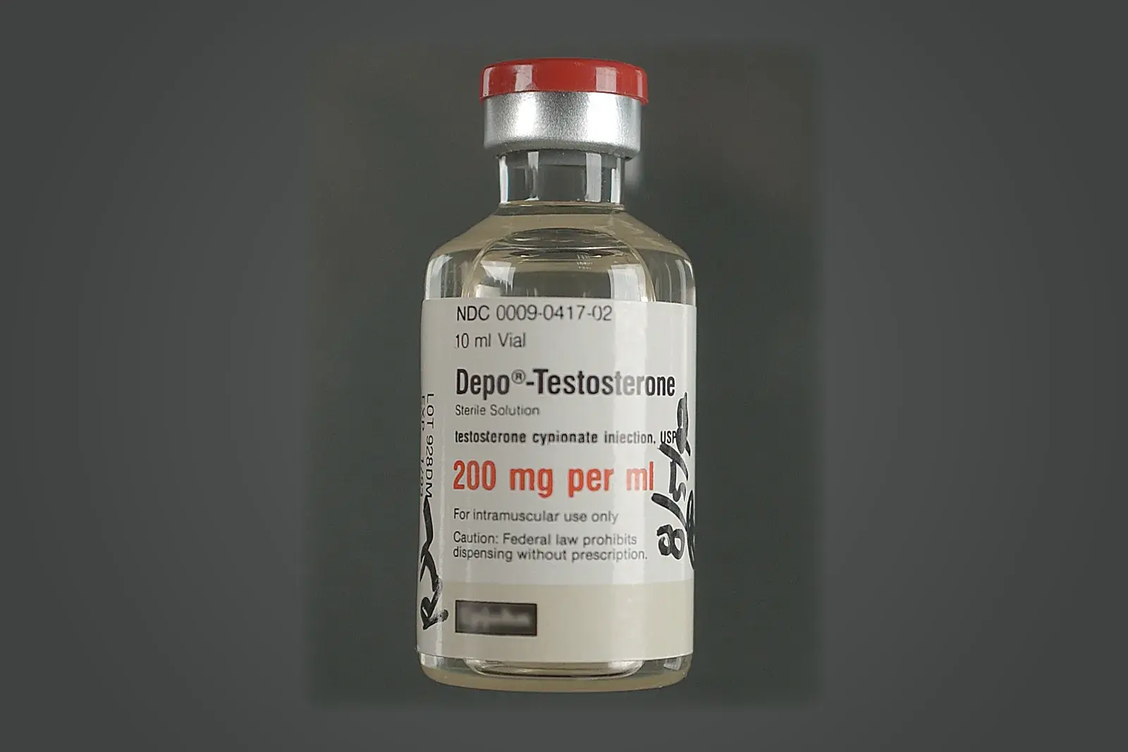 A 10 mL multi-dose vial of Depo-Testosterone, testosterone cypionate injection 200 mg per mL, the cottonseed-oil cypionate ester most commonly prescribed for TRT in the United States